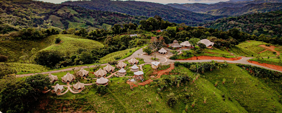 Aerial view of Holos jungle sanctuary and glamping tents, Diamante Valley, Costa Rica