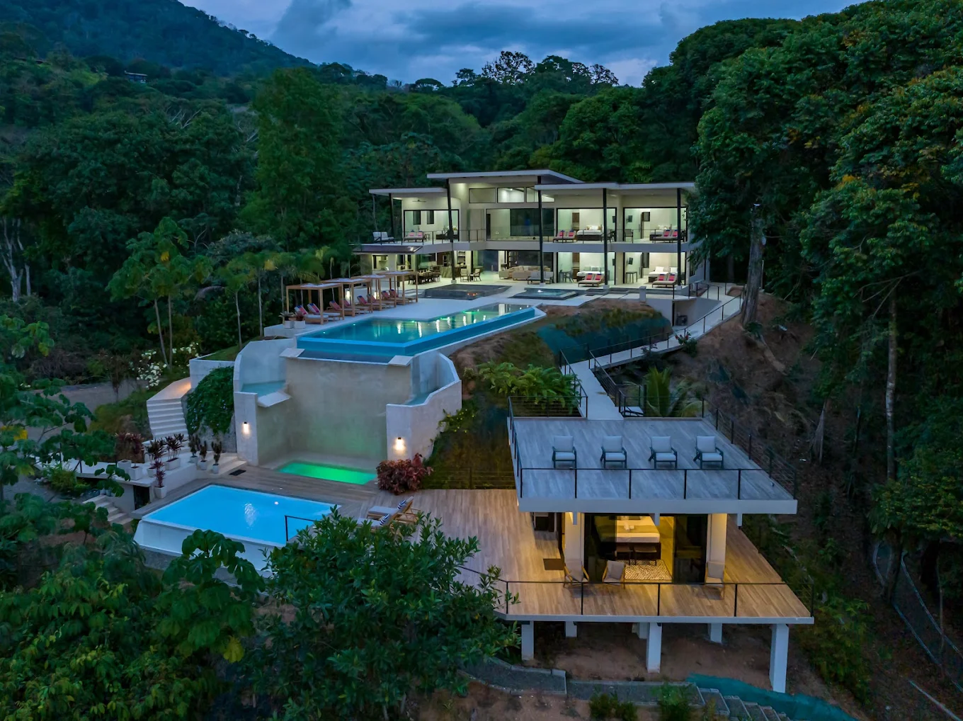 Senderos de Selva luxury villa estate at dusk, Southern Pacific Costa Rica